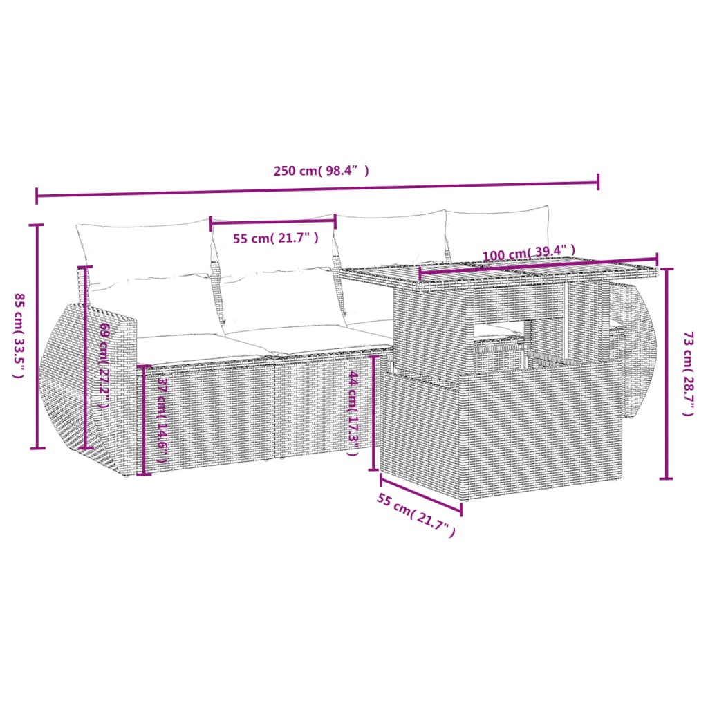 5-delige Loungeset met kussens poly rattan zwart Tuinsets | Creëer jouw Trendy Thuis | Gratis bezorgd & Retour | Trendy.nl