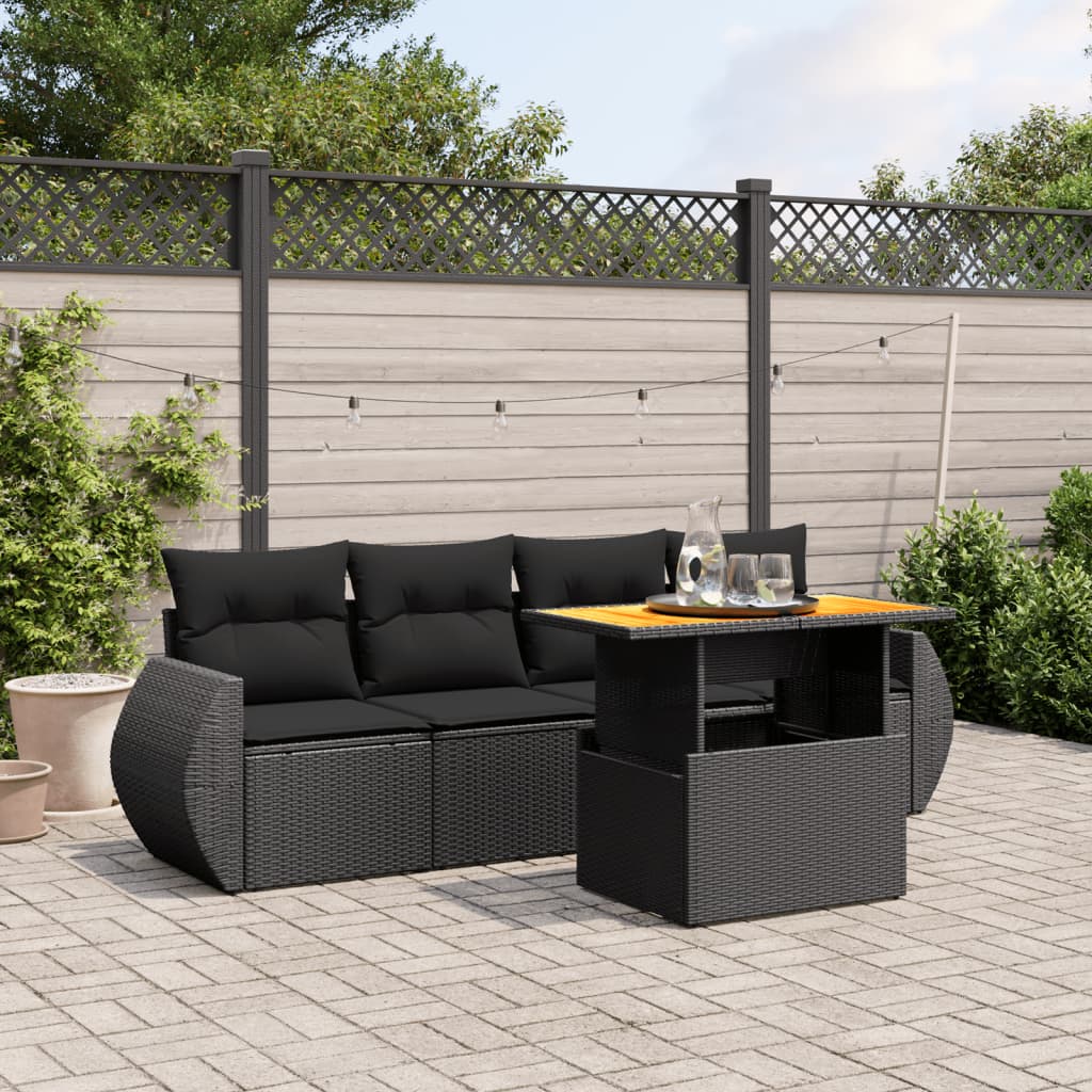 5-delige Loungeset met kussens poly rattan zwart Tuinsets | Creëer jouw Trendy Thuis | Gratis bezorgd & Retour | Trendy.nl