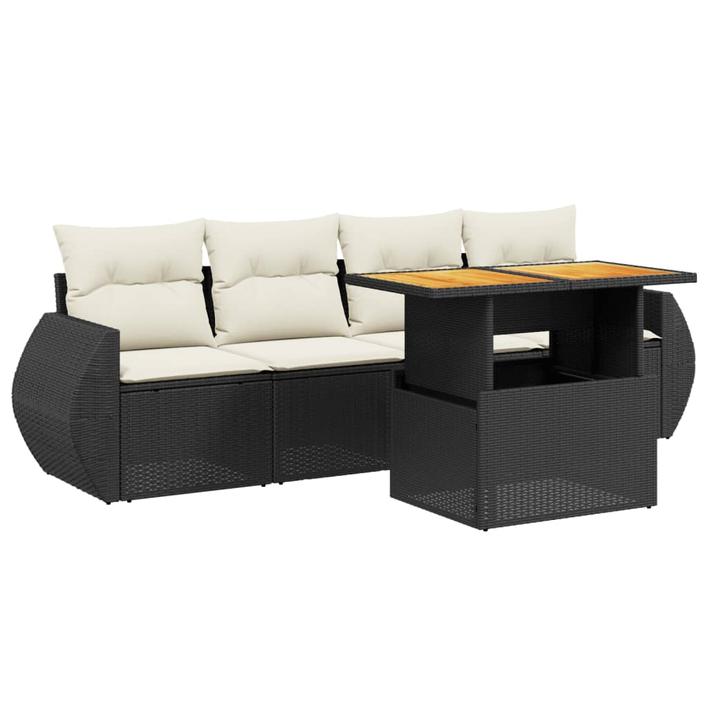 5-delige Loungeset met kussens poly rattan zwart Tuinsets | Creëer jouw Trendy Thuis | Gratis bezorgd & Retour | Trendy.nl