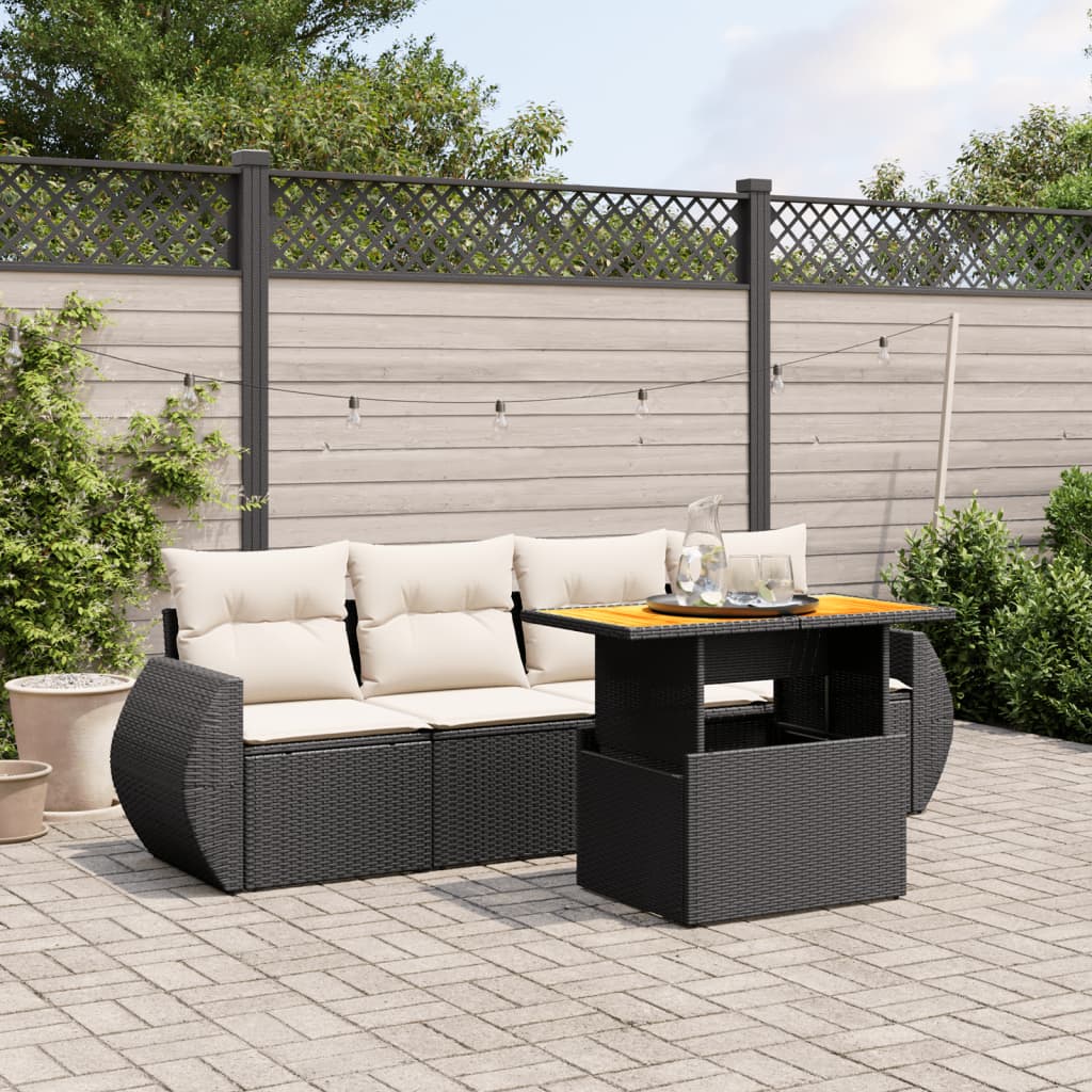 5-delige Loungeset met kussens poly rattan zwart Tuinsets | Creëer jouw Trendy Thuis | Gratis bezorgd & Retour | Trendy.nl