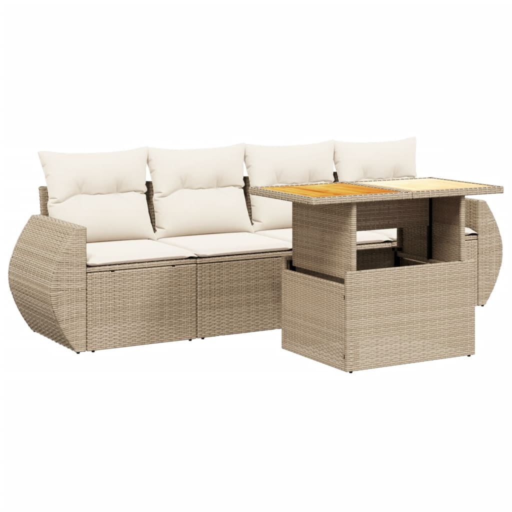 5-delige Loungeset met kussens poly rattan beige Tuinsets | Creëer jouw Trendy Thuis | Gratis bezorgd & Retour | Trendy.nl