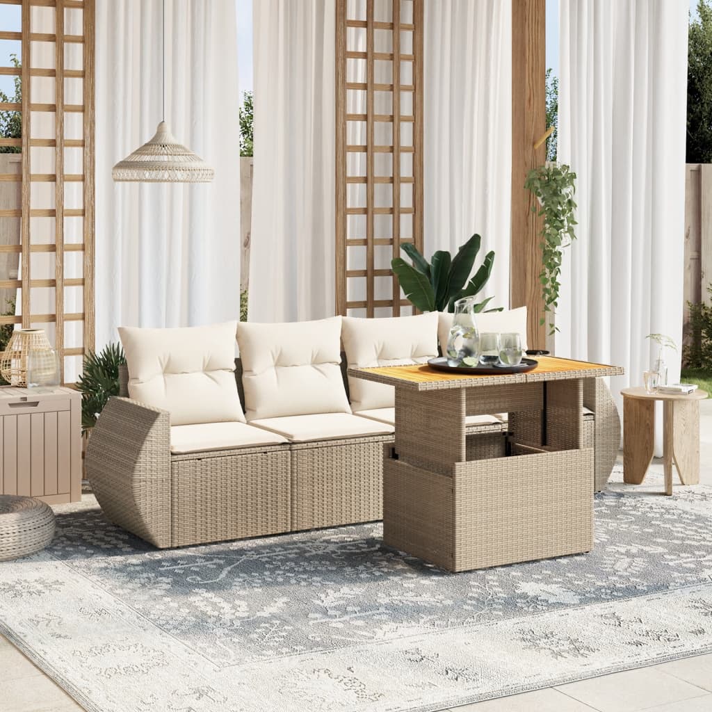 5-delige Loungeset met kussens poly rattan beige Tuinsets | Creëer jouw Trendy Thuis | Gratis bezorgd & Retour | Trendy.nl