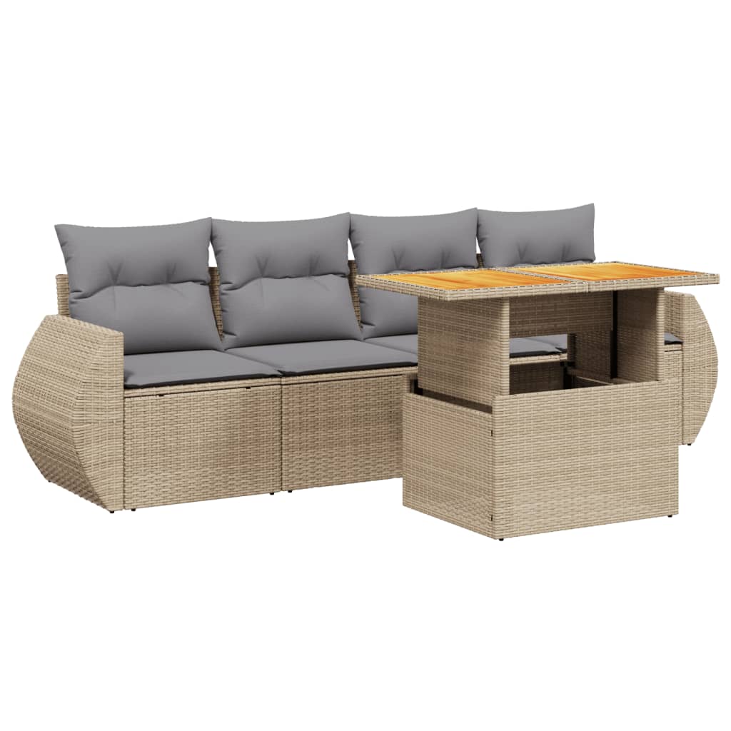 5-delige Loungeset met kussens poly rattan beige Tuinsets | Creëer jouw Trendy Thuis | Gratis bezorgd & Retour | Trendy.nl