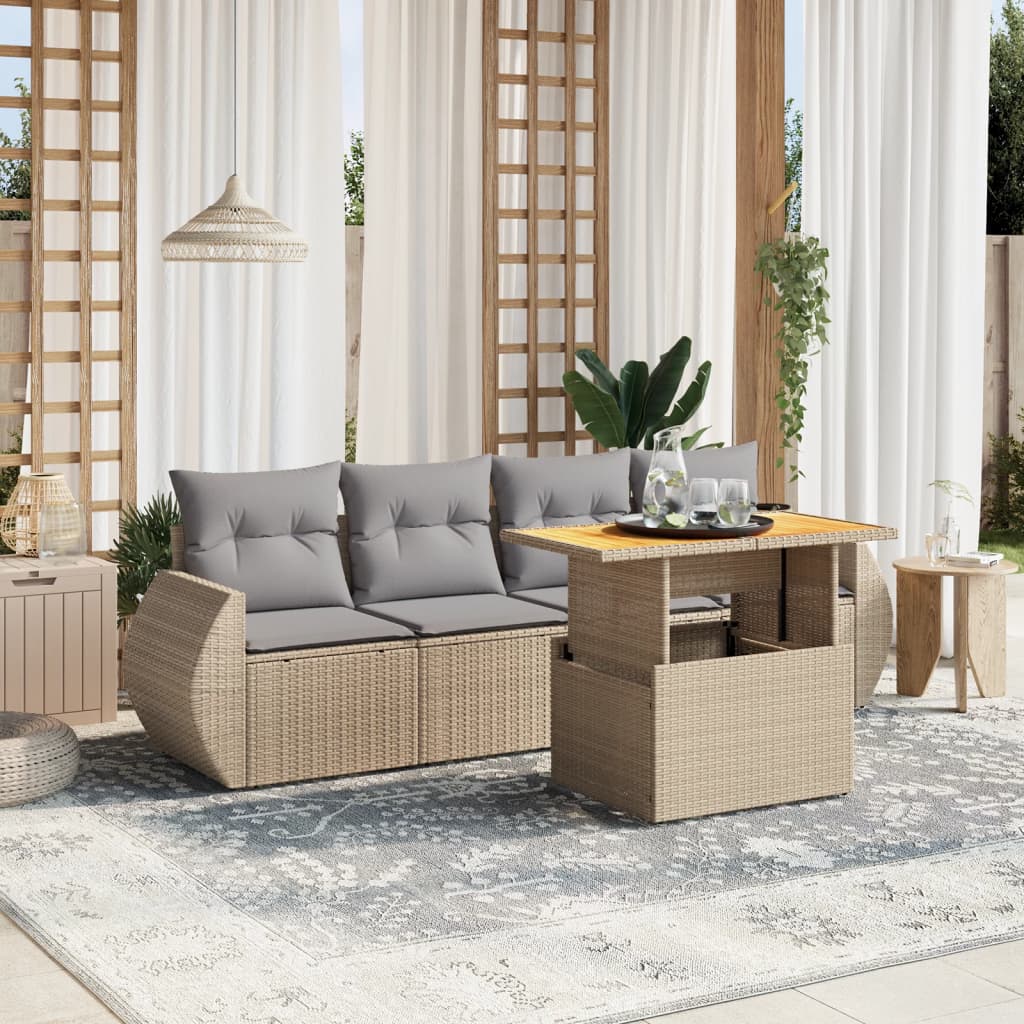 5-delige Loungeset met kussens poly rattan beige Tuinsets | Creëer jouw Trendy Thuis | Gratis bezorgd & Retour | Trendy.nl