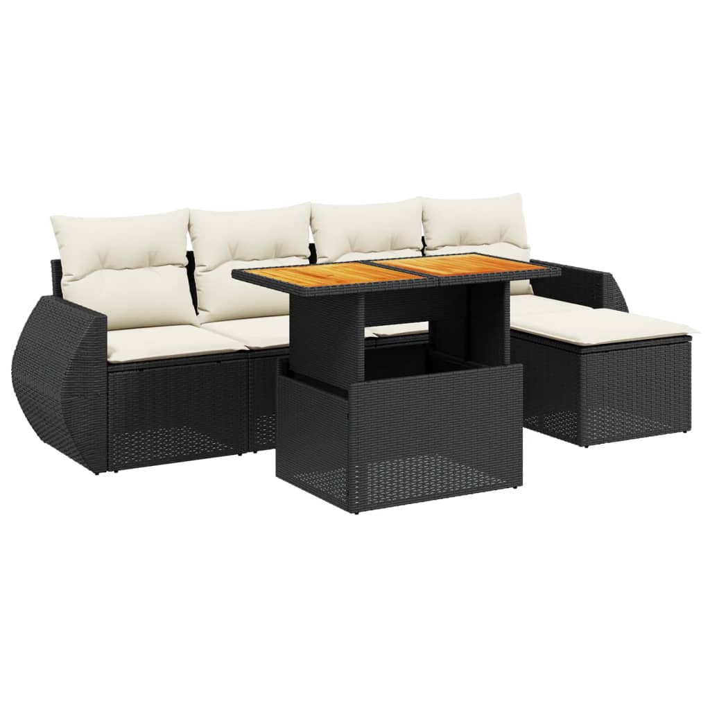 6-delige Loungeset met kussens poly rattan zwart Tuinsets | Creëer jouw Trendy Thuis | Gratis bezorgd & Retour | Trendy.nl