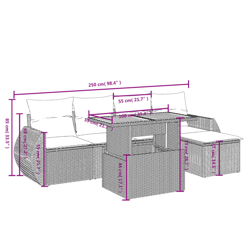 6-delige Loungeset met kussens poly rattan zwart Tuinsets | Creëer jouw Trendy Thuis | Gratis bezorgd & Retour | Trendy.nl