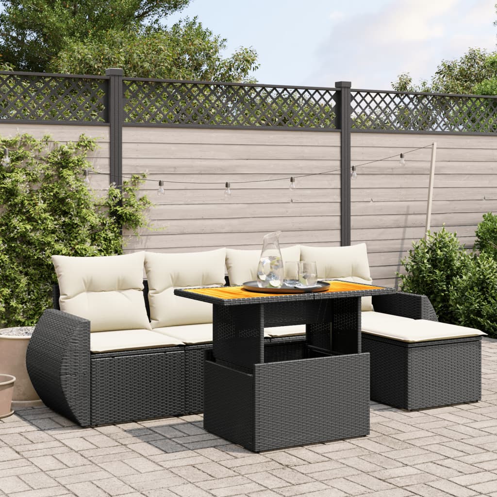 6-delige Loungeset met kussens poly rattan zwart Tuinsets | Creëer jouw Trendy Thuis | Gratis bezorgd & Retour | Trendy.nl