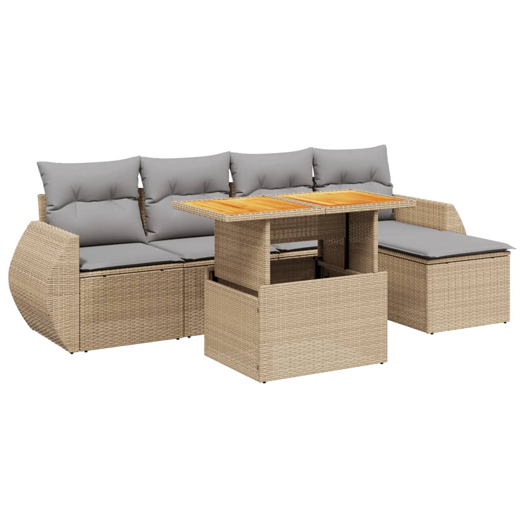 6-delige Loungeset met kussens poly rattan beige Tuinsets | Creëer jouw Trendy Thuis | Gratis bezorgd & Retour | Trendy.nl