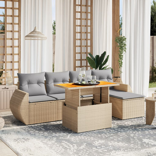 6-delige Loungeset met kussens poly rattan beige Tuinsets | Creëer jouw Trendy Thuis | Gratis bezorgd & Retour | Trendy.nl