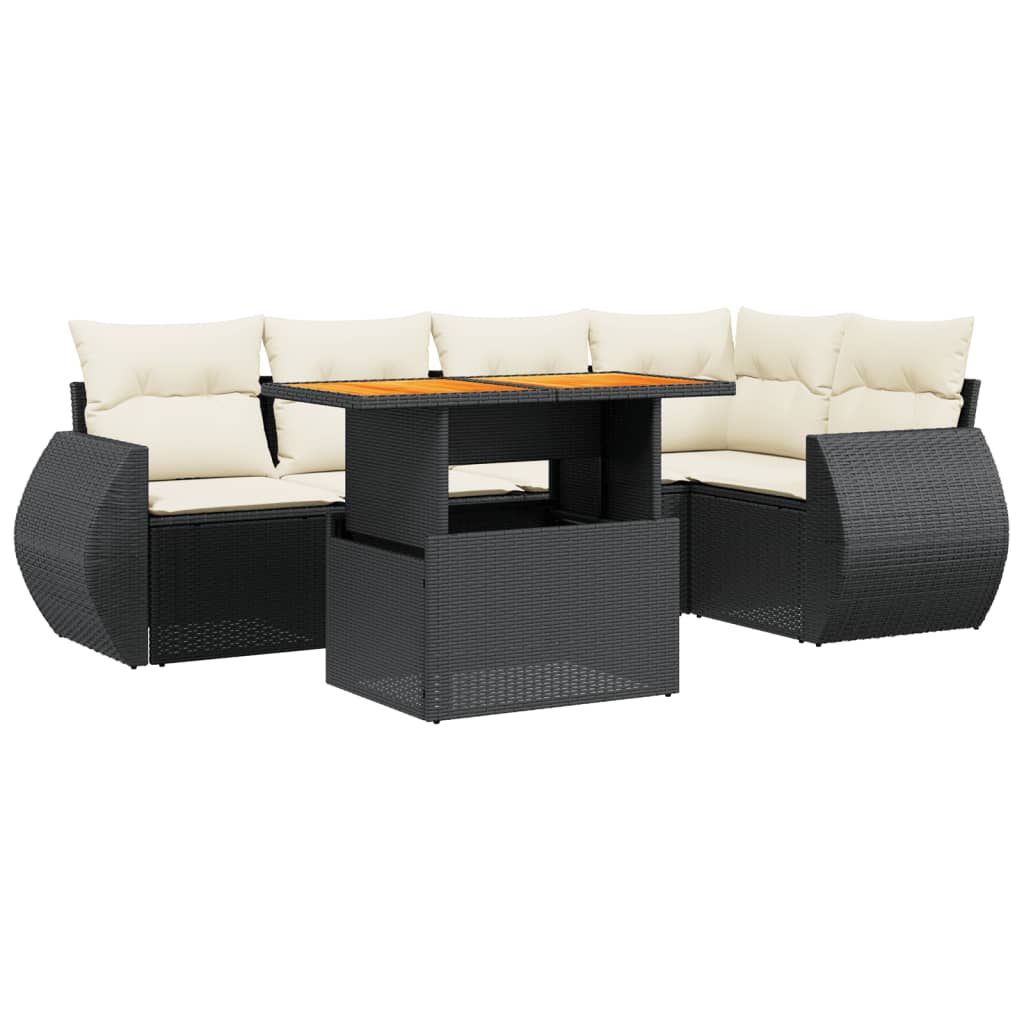 6-delige Loungeset met kussens poly rattan zwart Tuinsets | Creëer jouw Trendy Thuis | Gratis bezorgd & Retour | Trendy.nl