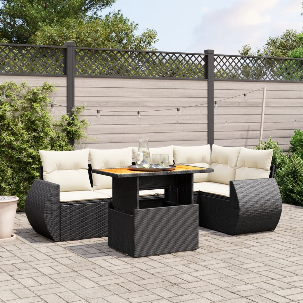 6-delige Loungeset met kussens poly rattan zwart Tuinsets | Creëer jouw Trendy Thuis | Gratis bezorgd & Retour | Trendy.nl