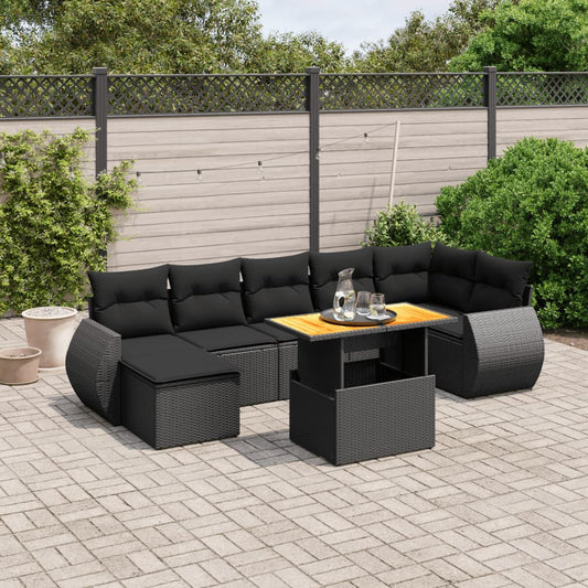 8-delige Loungeset met kussens poly rattan zwart Tuinsets | Creëer jouw Trendy Thuis | Gratis bezorgd & Retour | Trendy.nl