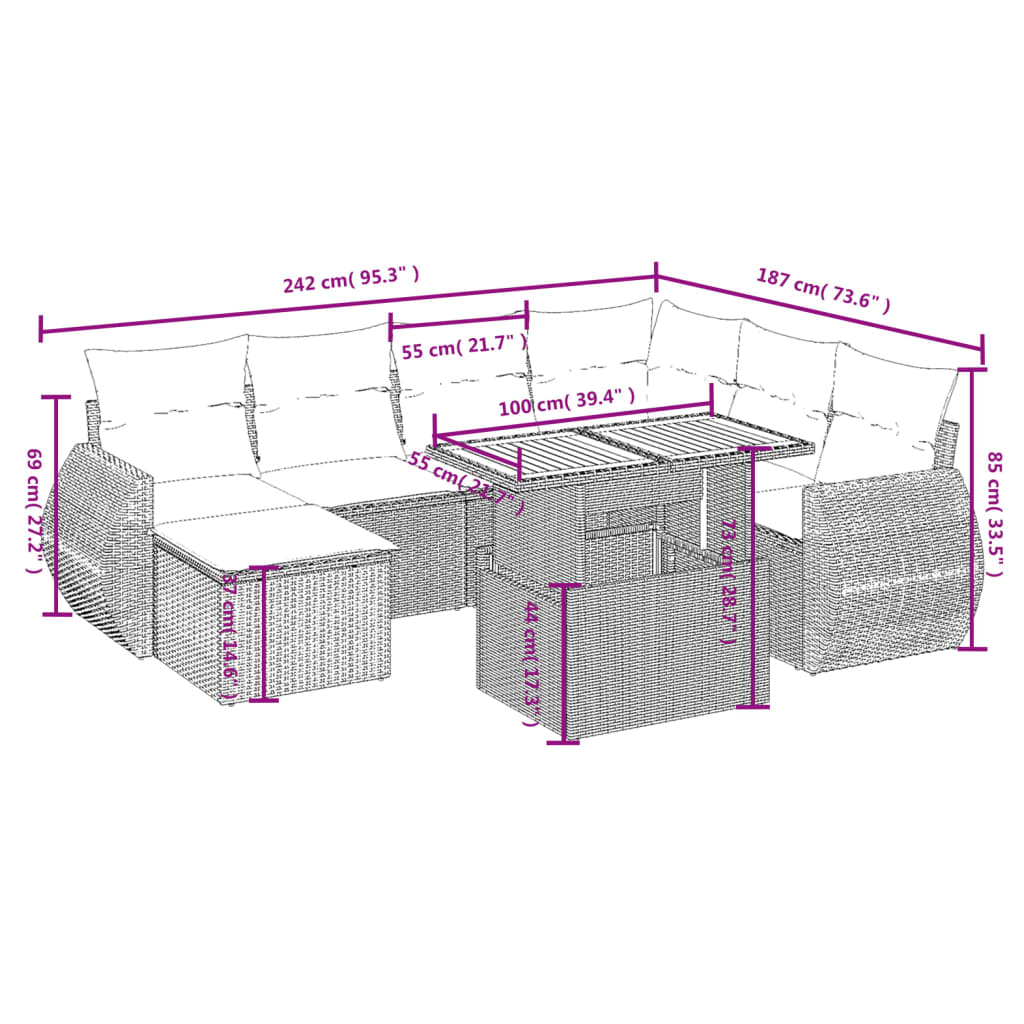 8-delige Loungeset met kussens poly rattan zwart Tuinsets | Creëer jouw Trendy Thuis | Gratis bezorgd & Retour | Trendy.nl