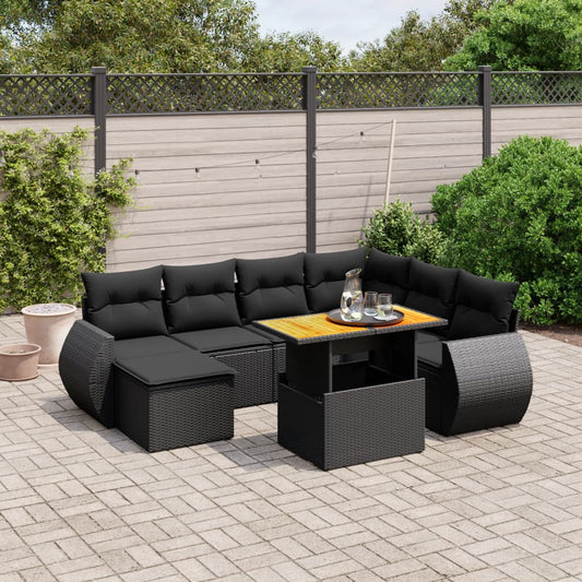 8-delige Loungeset met kussens poly rattan zwart Tuinsets | Creëer jouw Trendy Thuis | Gratis bezorgd & Retour | Trendy.nl