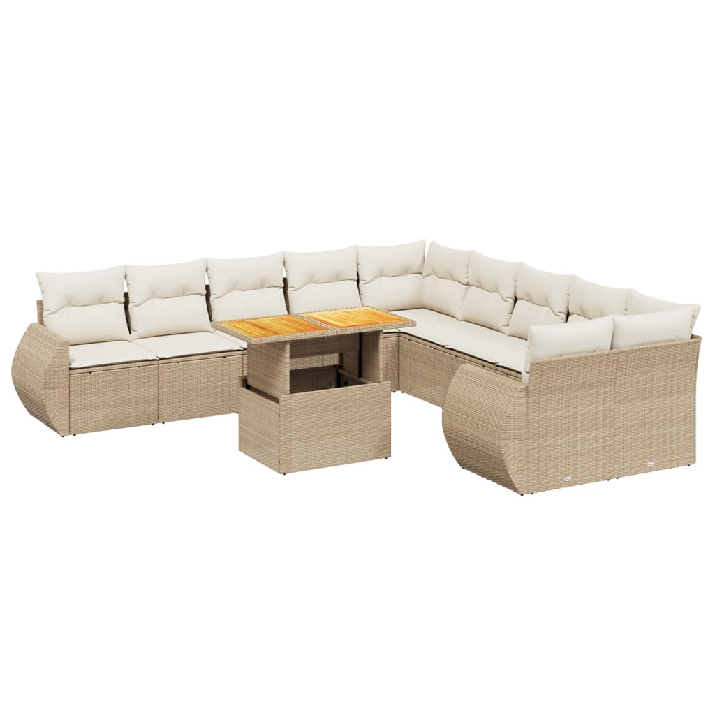 11-delige Tuinset met kussens poly rattan beige