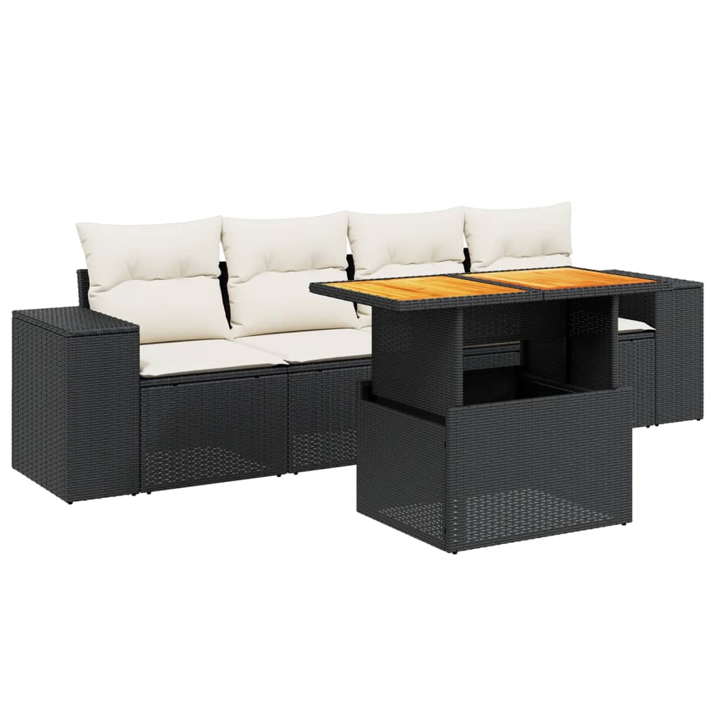 5-delige Loungeset met kussens poly rattan zwart Tuinsets | Creëer jouw Trendy Thuis | Gratis bezorgd & Retour | Trendy.nl