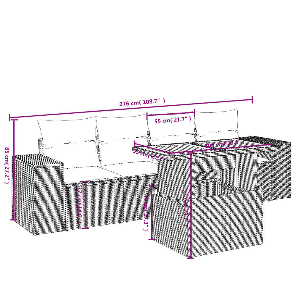 5-delige Loungeset met kussens poly rattan zwart Tuinsets | Creëer jouw Trendy Thuis | Gratis bezorgd & Retour | Trendy.nl