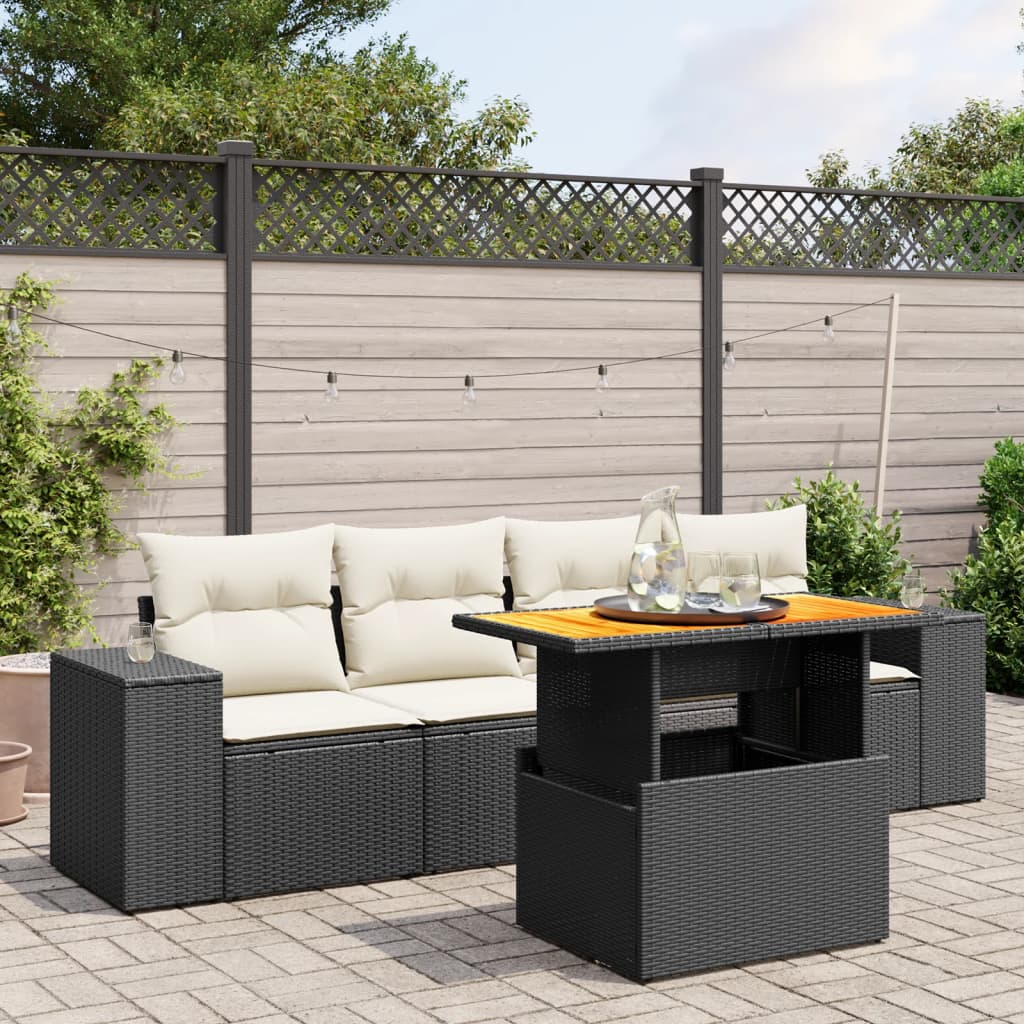 5-delige Loungeset met kussens poly rattan zwart Tuinsets | Creëer jouw Trendy Thuis | Gratis bezorgd & Retour | Trendy.nl