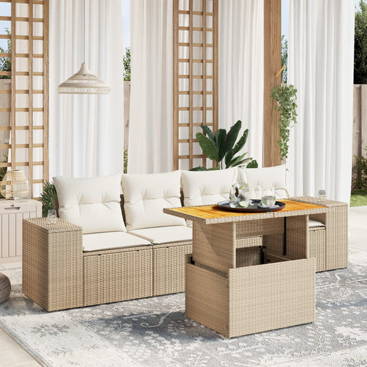 5-delige Loungeset met kussens poly rattan beige Tuinsets | Creëer jouw Trendy Thuis | Gratis bezorgd & Retour | Trendy.nl