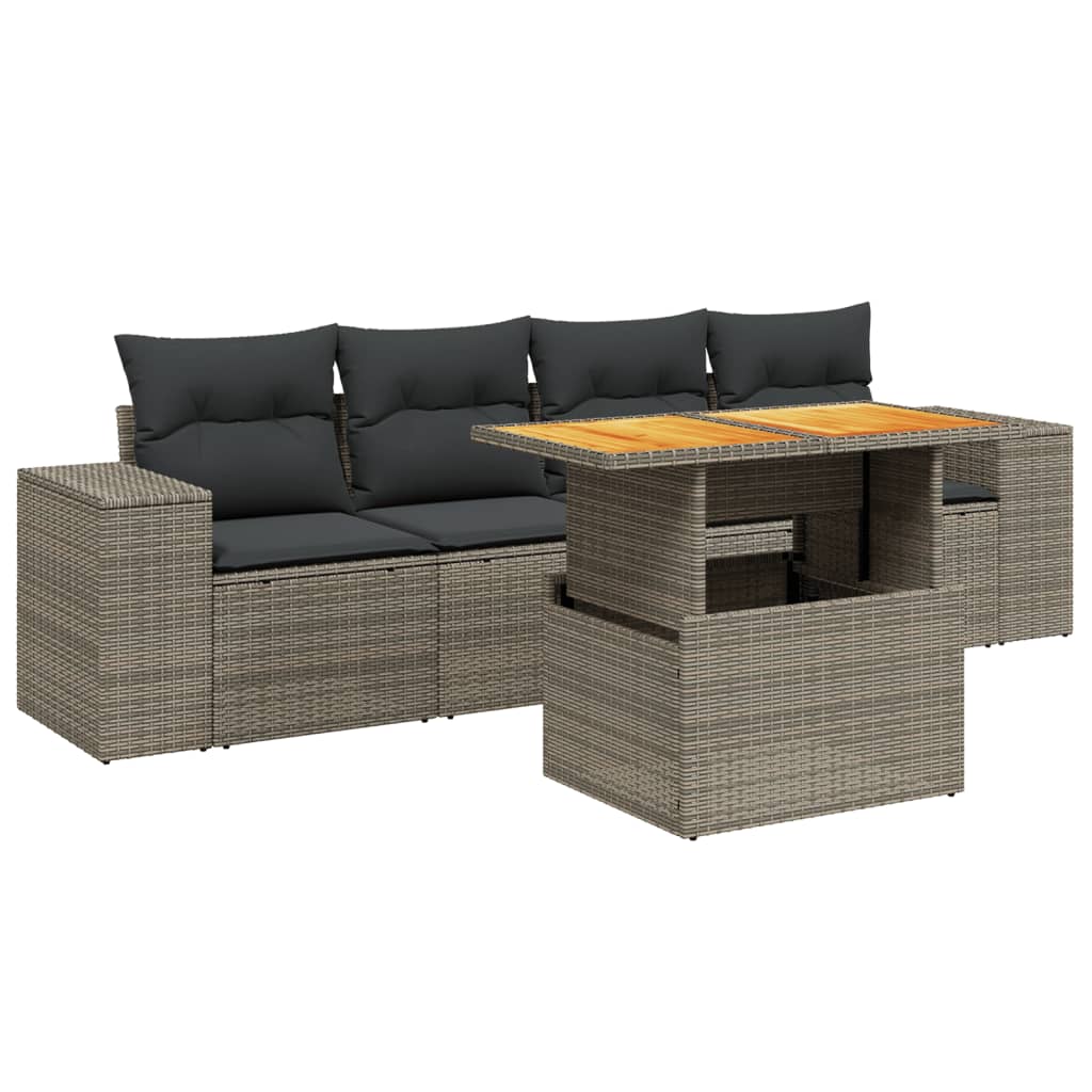 5-delige Loungeset met kussens poly rattan grijs Tuinsets | Creëer jouw Trendy Thuis | Gratis bezorgd & Retour | Trendy.nl