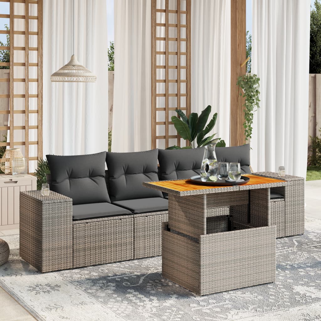 5-delige Loungeset met kussens poly rattan grijs Tuinsets | Creëer jouw Trendy Thuis | Gratis bezorgd & Retour | Trendy.nl