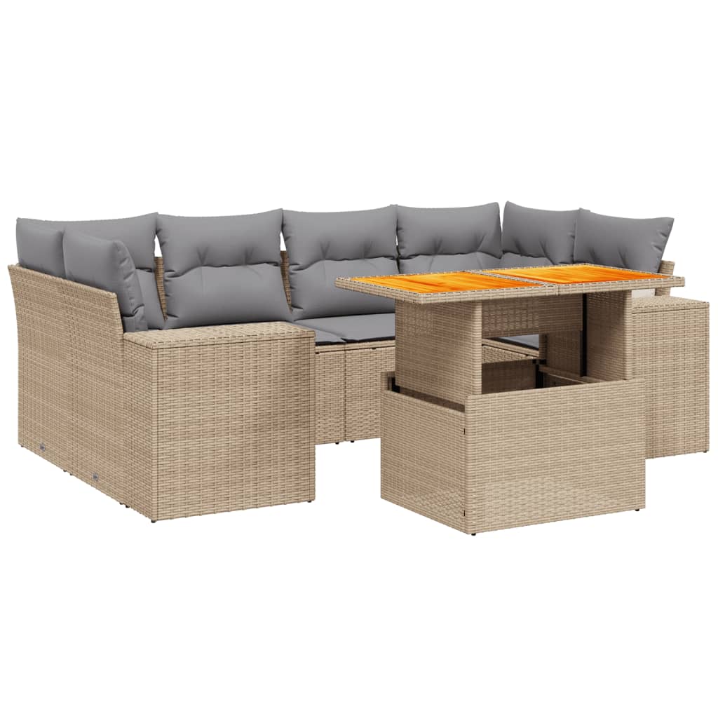 7-delige Loungeset met kussens poly rattan beige Tuinsets | Creëer jouw Trendy Thuis | Gratis bezorgd & Retour | Trendy.nl