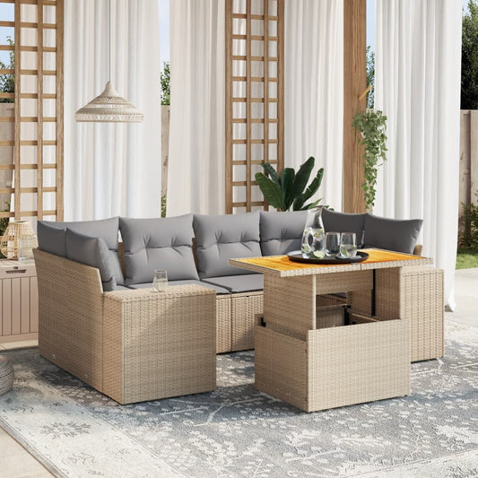 7-delige Loungeset met kussens poly rattan beige Tuinsets | Creëer jouw Trendy Thuis | Gratis bezorgd & Retour | Trendy.nl