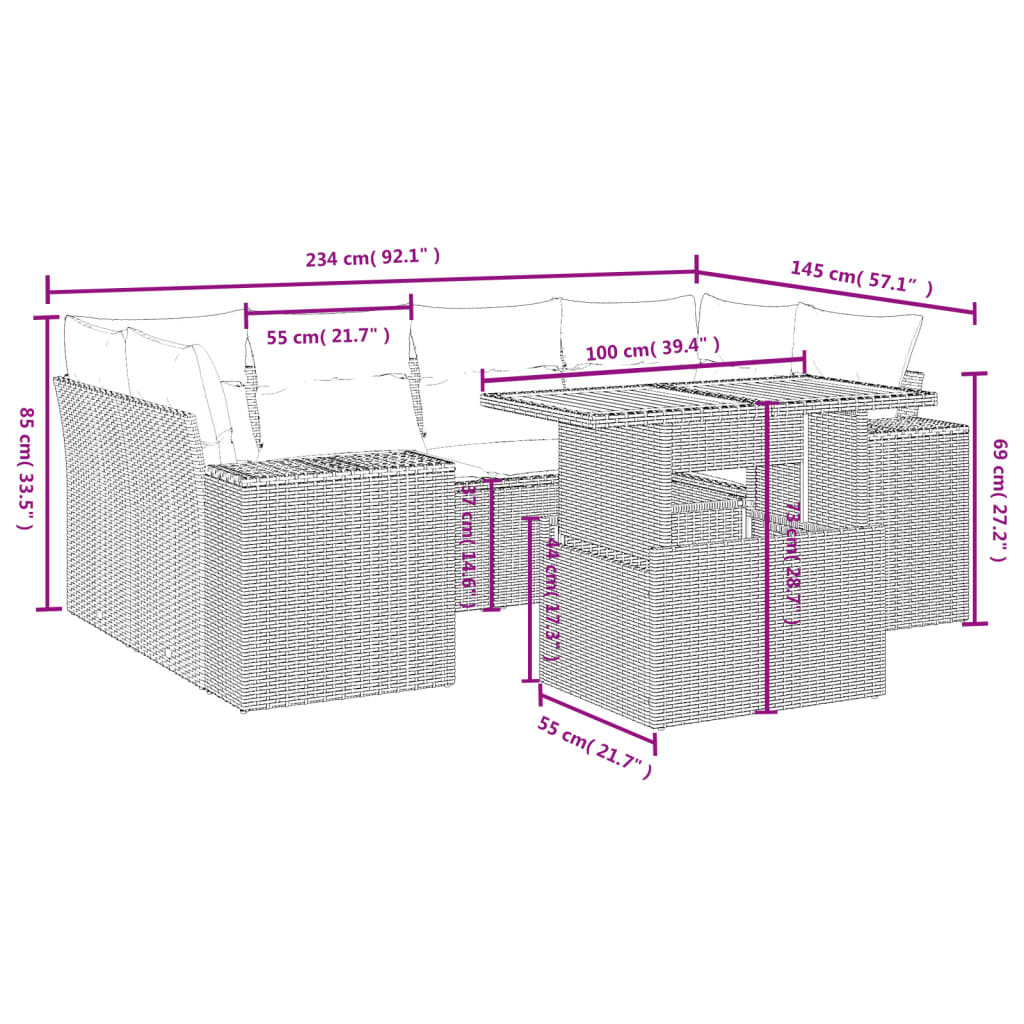 7-delige Loungeset met kussens poly rattan grijs Tuinsets | Creëer jouw Trendy Thuis | Gratis bezorgd & Retour | Trendy.nl