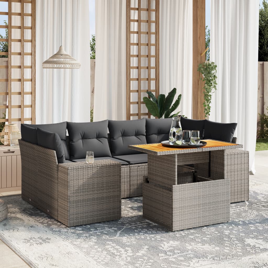 7-delige Loungeset met kussens poly rattan grijs Tuinsets | Creëer jouw Trendy Thuis | Gratis bezorgd & Retour | Trendy.nl