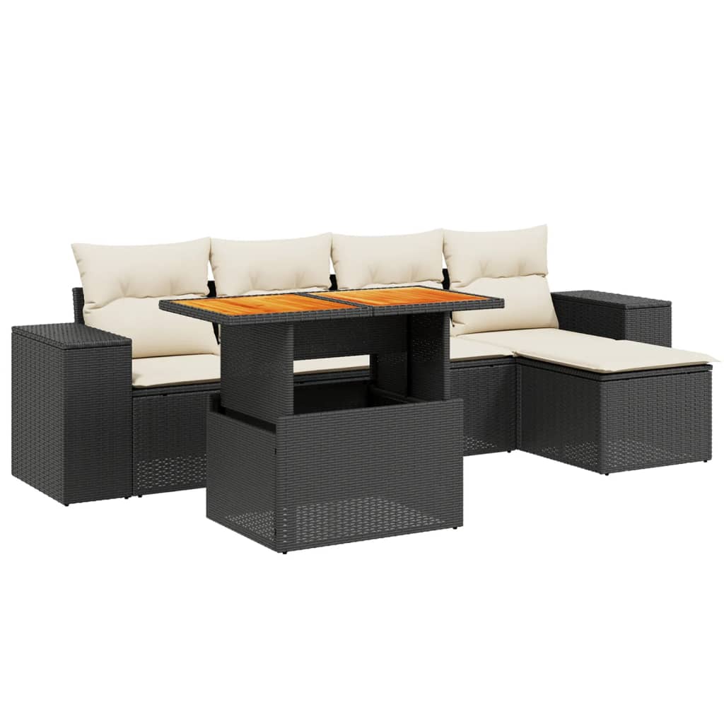 6-delige Loungeset met kussens poly rattan zwart Tuinsets | Creëer jouw Trendy Thuis | Gratis bezorgd & Retour | Trendy.nl