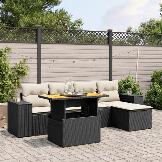 6-delige Loungeset met kussens poly rattan zwart Tuinsets | Creëer jouw Trendy Thuis | Gratis bezorgd & Retour | Trendy.nl