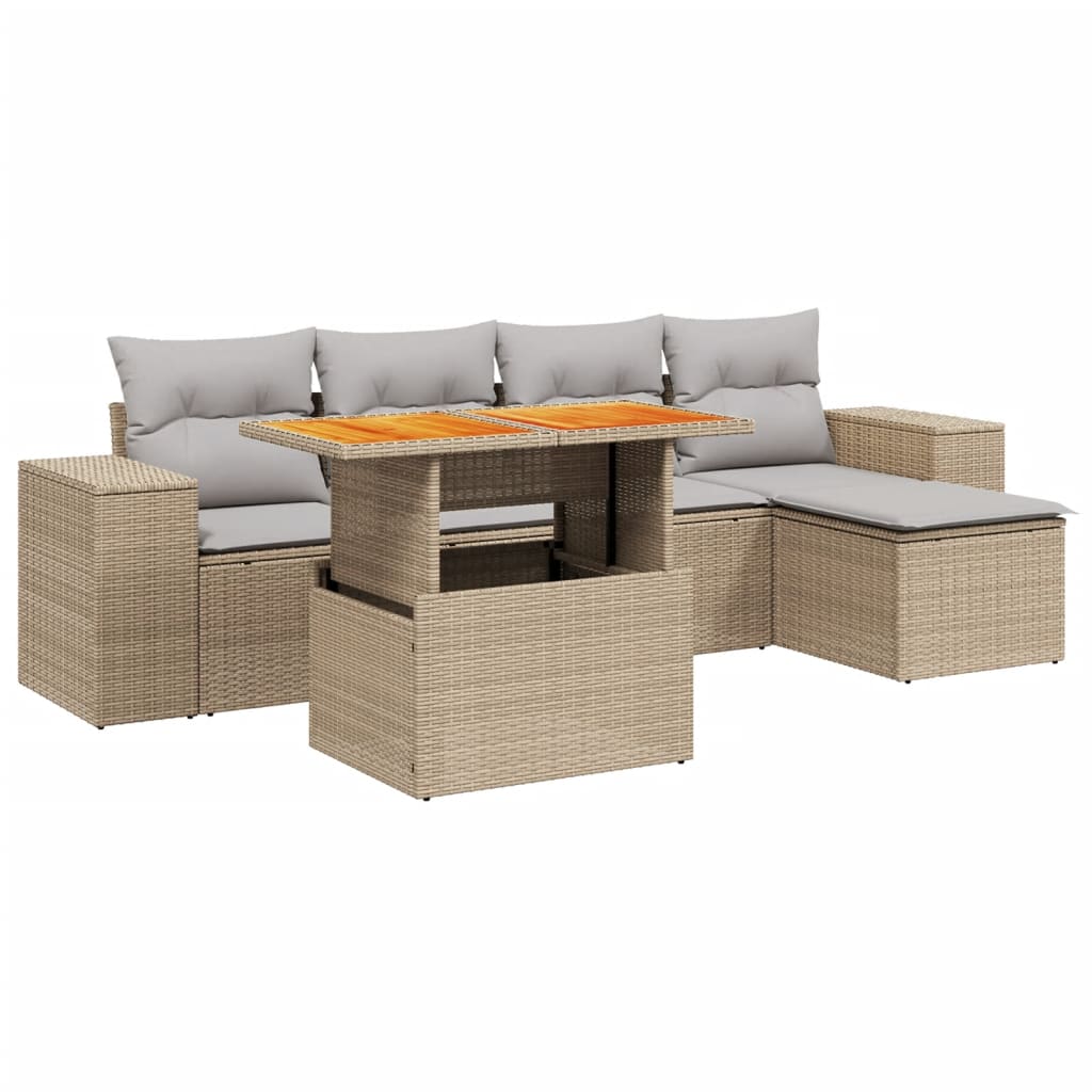 6-delige Loungeset met kussens poly rattan beige Tuinsets | Creëer jouw Trendy Thuis | Gratis bezorgd & Retour | Trendy.nl