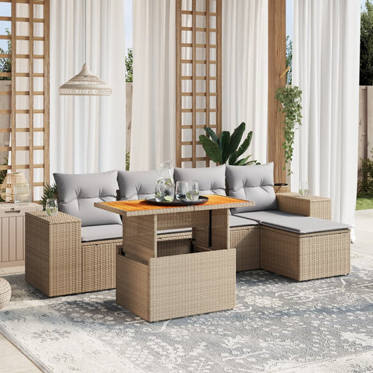 6-delige Loungeset met kussens poly rattan beige Tuinsets | Creëer jouw Trendy Thuis | Gratis bezorgd & Retour | Trendy.nl