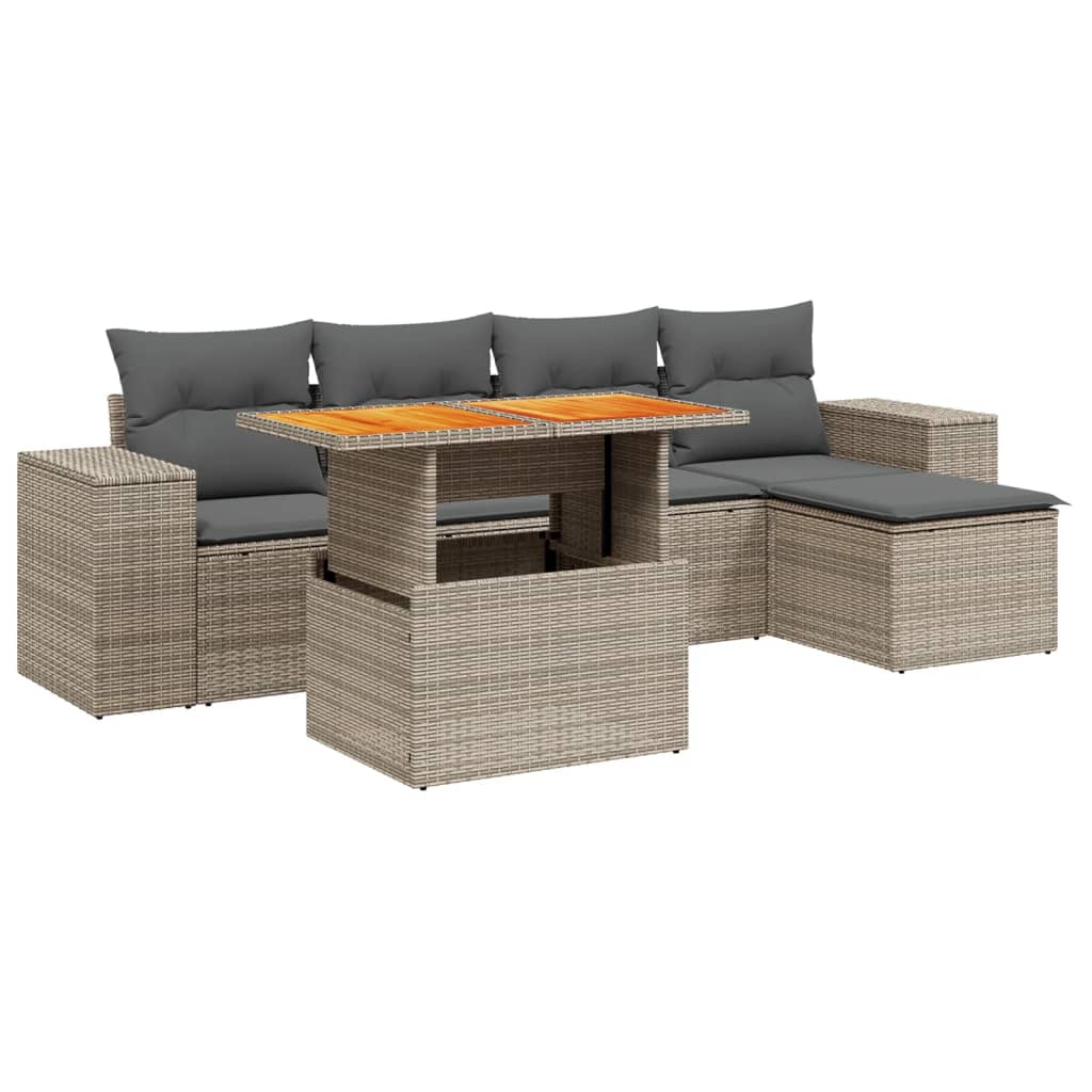 6-delige Loungeset met kussens poly rattan grijs Tuinsets | Creëer jouw Trendy Thuis | Gratis bezorgd & Retour | Trendy.nl