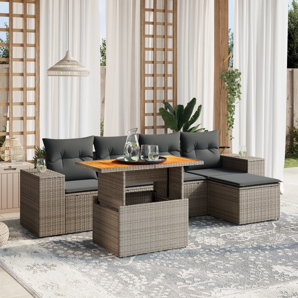 6-delige Loungeset met kussens poly rattan grijs Tuinsets | Creëer jouw Trendy Thuis | Gratis bezorgd & Retour | Trendy.nl