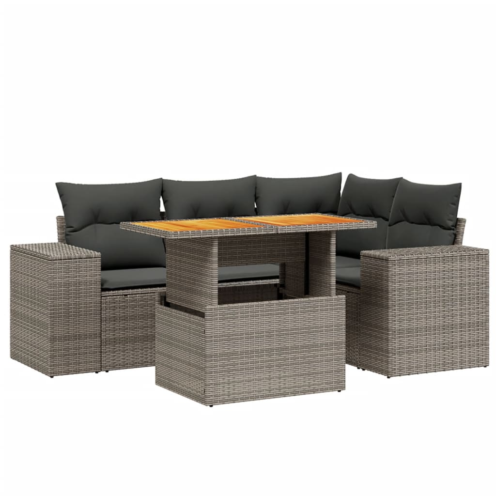 5-delige Loungeset met kussens poly rattan grijs Tuinsets | Creëer jouw Trendy Thuis | Gratis bezorgd & Retour | Trendy.nl