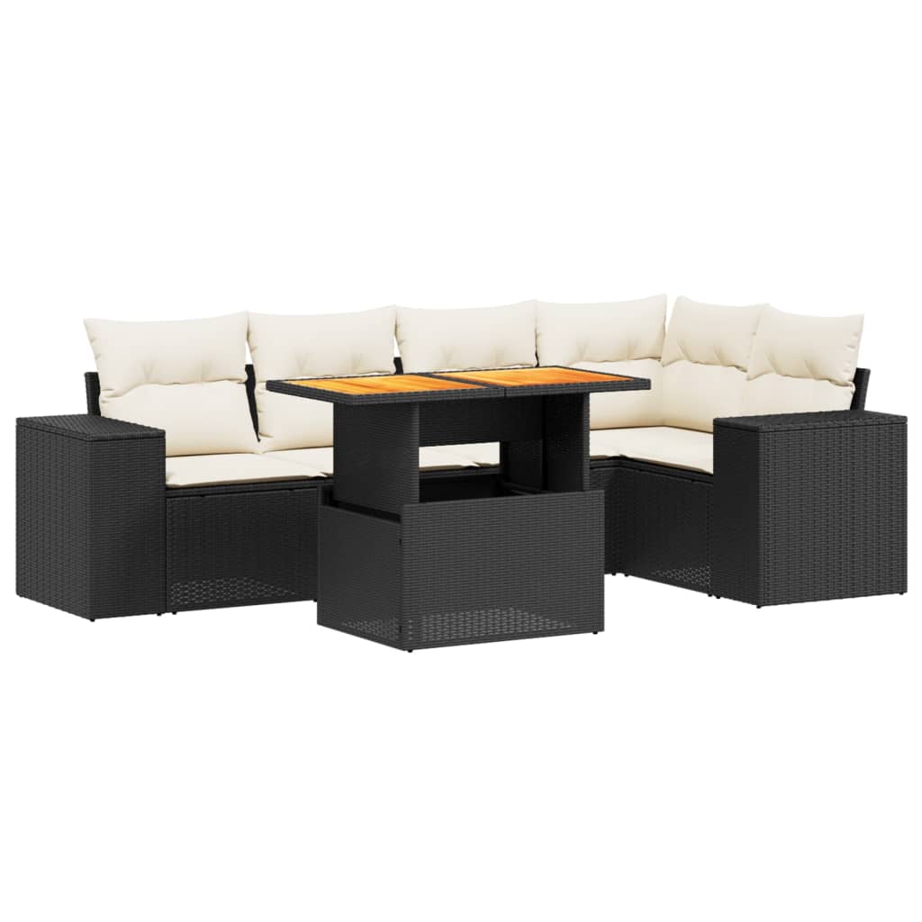 6-delige Loungeset met kussens poly rattan zwart Tuinsets | Creëer jouw Trendy Thuis | Gratis bezorgd & Retour | Trendy.nl