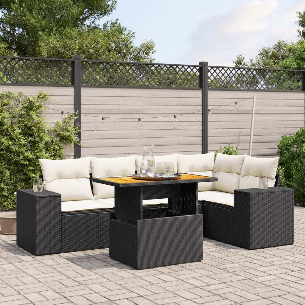 6-delige Loungeset met kussens poly rattan zwart Tuinsets | Creëer jouw Trendy Thuis | Gratis bezorgd & Retour | Trendy.nl