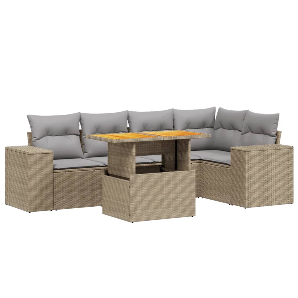 6-delige Loungeset met kussens poly rattan beige Tuinsets | Creëer jouw Trendy Thuis | Gratis bezorgd & Retour | Trendy.nl