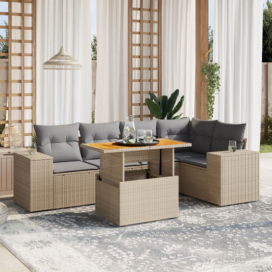 6-delige Loungeset met kussens poly rattan beige Tuinsets | Creëer jouw Trendy Thuis | Gratis bezorgd & Retour | Trendy.nl