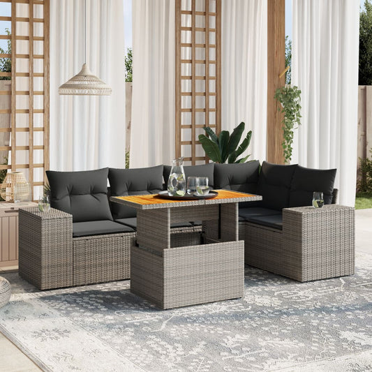 6-delige Loungeset met kussens poly rattan grijs Tuinsets | Creëer jouw Trendy Thuis | Gratis bezorgd & Retour | Trendy.nl