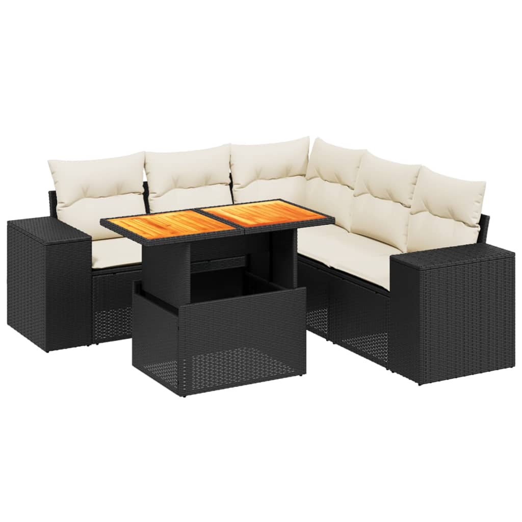 6-delige Loungeset met kussens poly rattan zwart Tuinsets | Creëer jouw Trendy Thuis | Gratis bezorgd & Retour | Trendy.nl