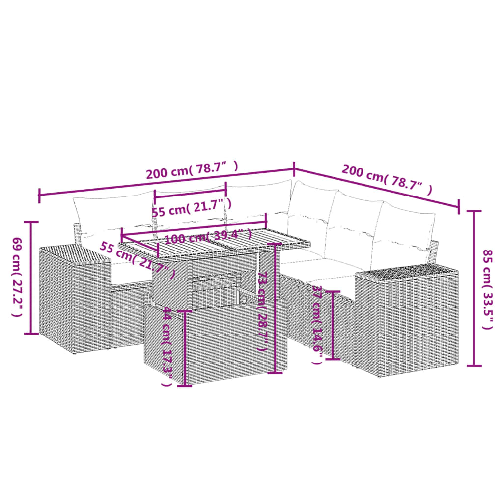 6-delige Loungeset met kussens poly rattan zwart Tuinsets | Creëer jouw Trendy Thuis | Gratis bezorgd & Retour | Trendy.nl