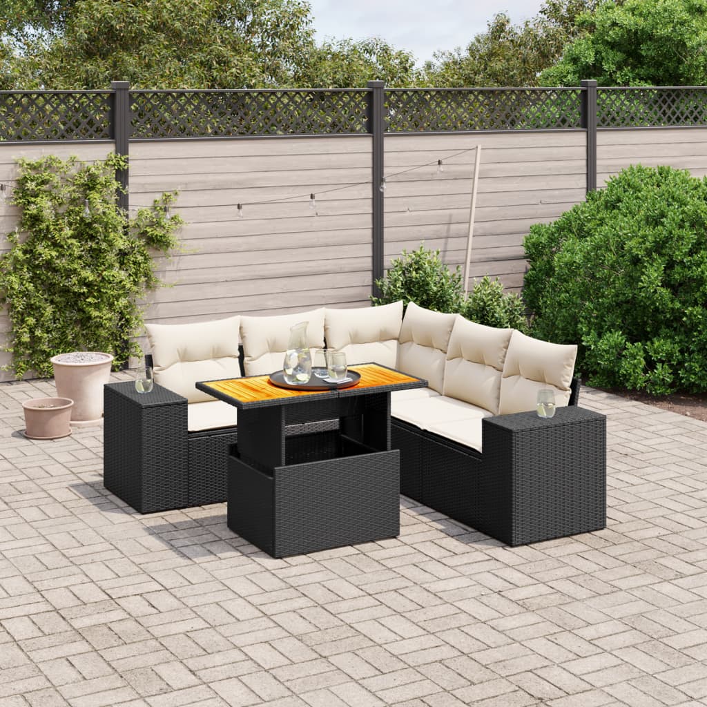 6-delige Loungeset met kussens poly rattan zwart Tuinsets | Creëer jouw Trendy Thuis | Gratis bezorgd & Retour | Trendy.nl