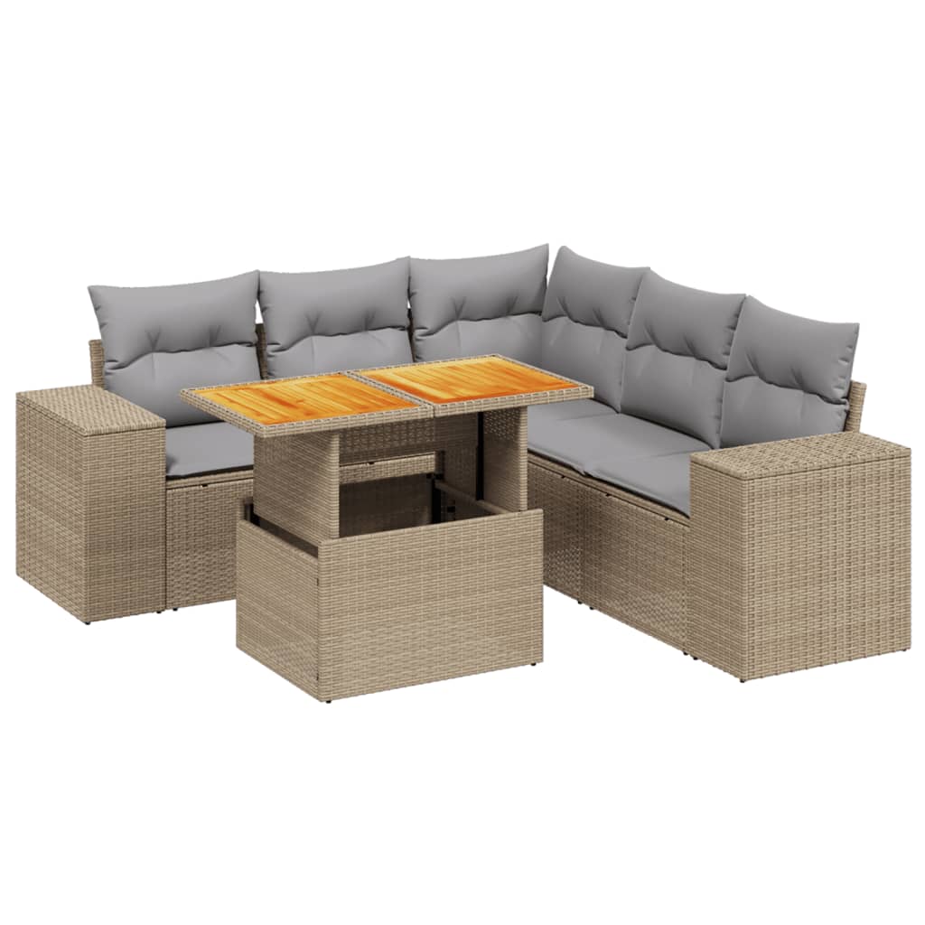 6-delige Loungeset met kussens poly rattan beige Tuinsets | Creëer jouw Trendy Thuis | Gratis bezorgd & Retour | Trendy.nl