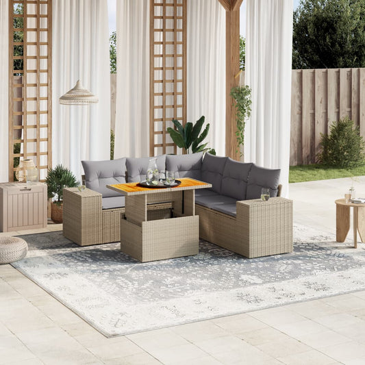 6-delige Loungeset met kussens poly rattan beige Tuinsets | Creëer jouw Trendy Thuis | Gratis bezorgd & Retour | Trendy.nl