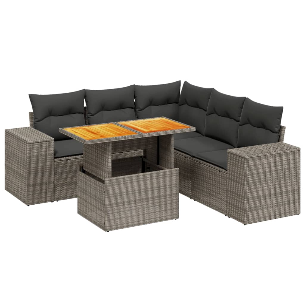 6-delige Loungeset met kussens poly rattan grijs Tuinsets | Creëer jouw Trendy Thuis | Gratis bezorgd & Retour | Trendy.nl