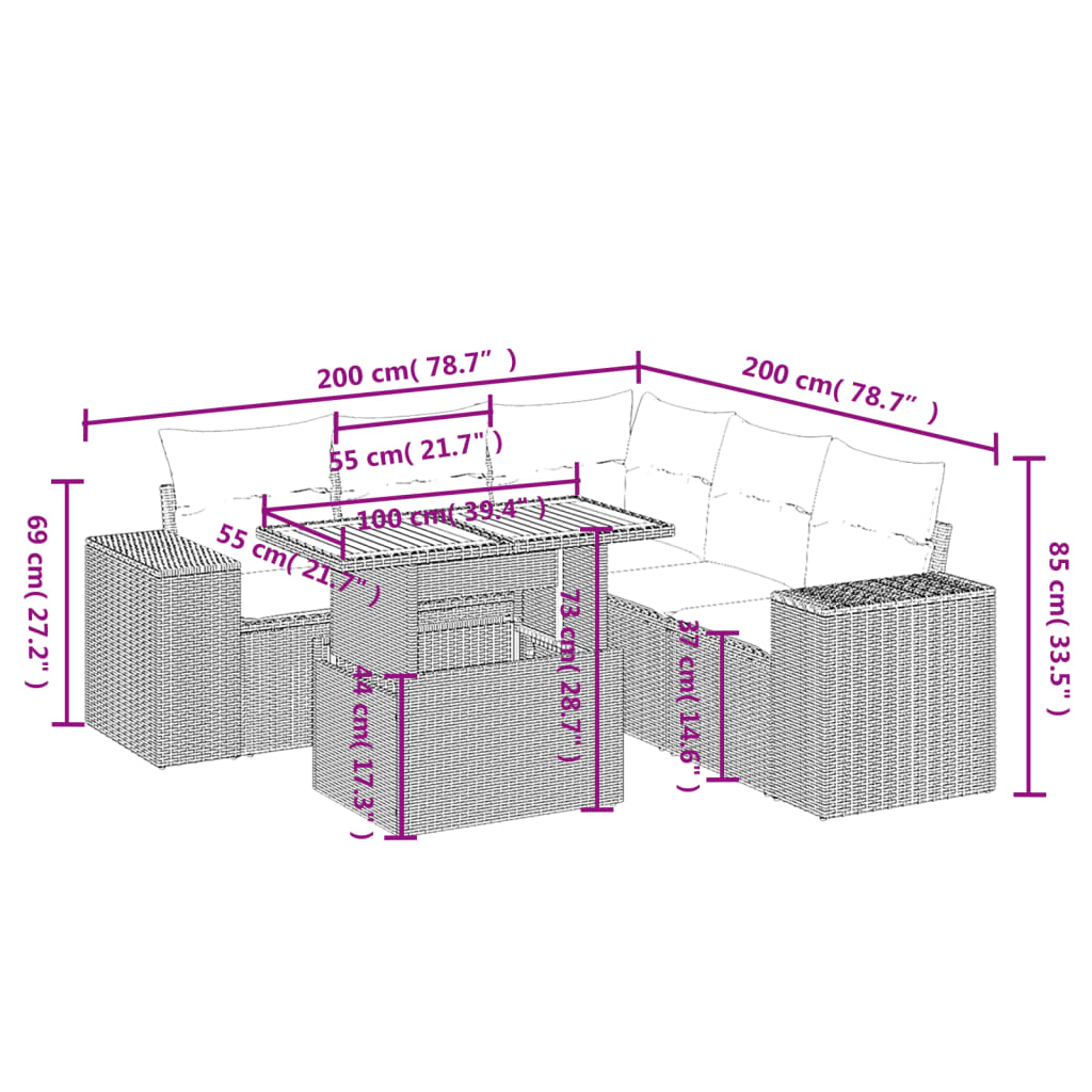 6-delige Loungeset met kussens poly rattan grijs Tuinsets | Creëer jouw Trendy Thuis | Gratis bezorgd & Retour | Trendy.nl