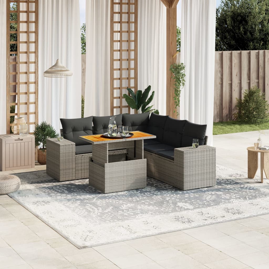 6-delige Loungeset met kussens poly rattan grijs Tuinsets | Creëer jouw Trendy Thuis | Gratis bezorgd & Retour | Trendy.nl