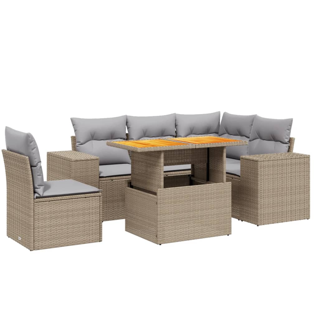 6-delige Loungeset met kussens poly rattan beige Tuinsets | Creëer jouw Trendy Thuis | Gratis bezorgd & Retour | Trendy.nl